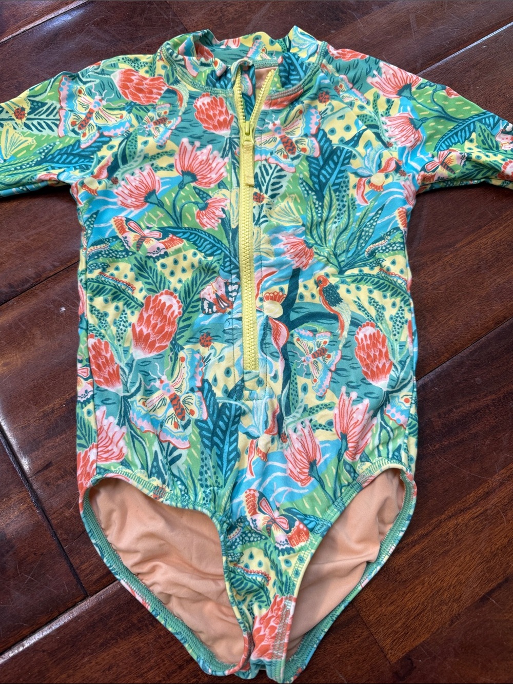 Crewcuts Yellow & Teal Tropical Floral Zip Rashguard